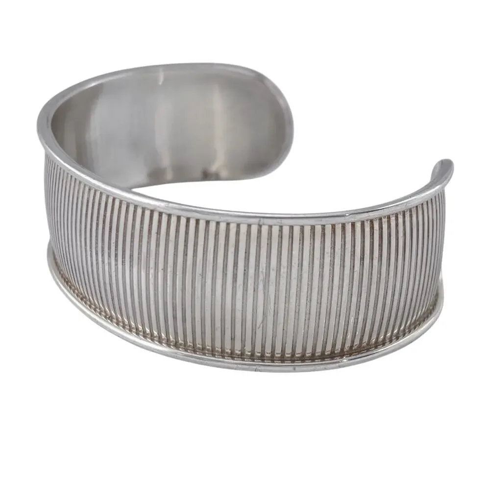 Vintage Sterling Silver 925 Ribbed Cuff Bracelet 7.25